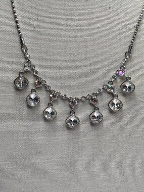 Givenchy Silver Crystal Drop Necklace | Signed | 16"| Bridal Jewelry